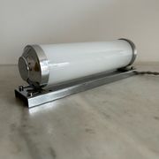 Vintage modernist wall lamp, chrome and opaline glass, France 1930