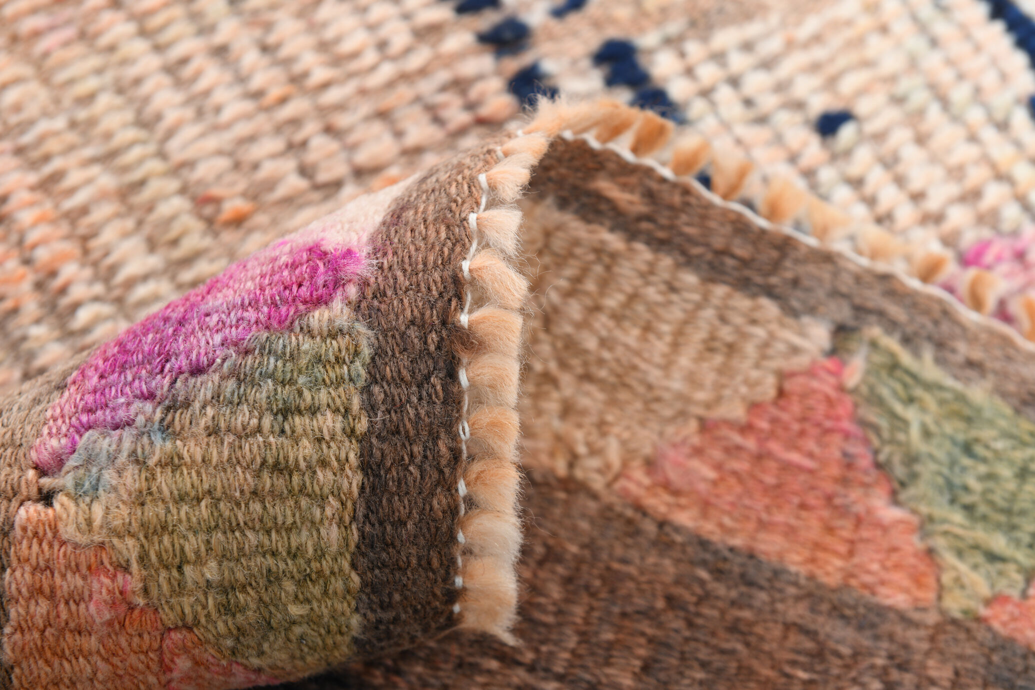 Pale orange & navy blue vintage runner rug 78x357cm