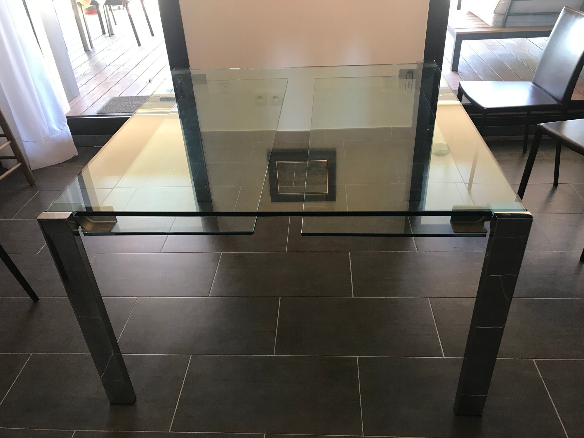 Table Tonelli Design Livingstone base chrome transparent tray 120 x 120