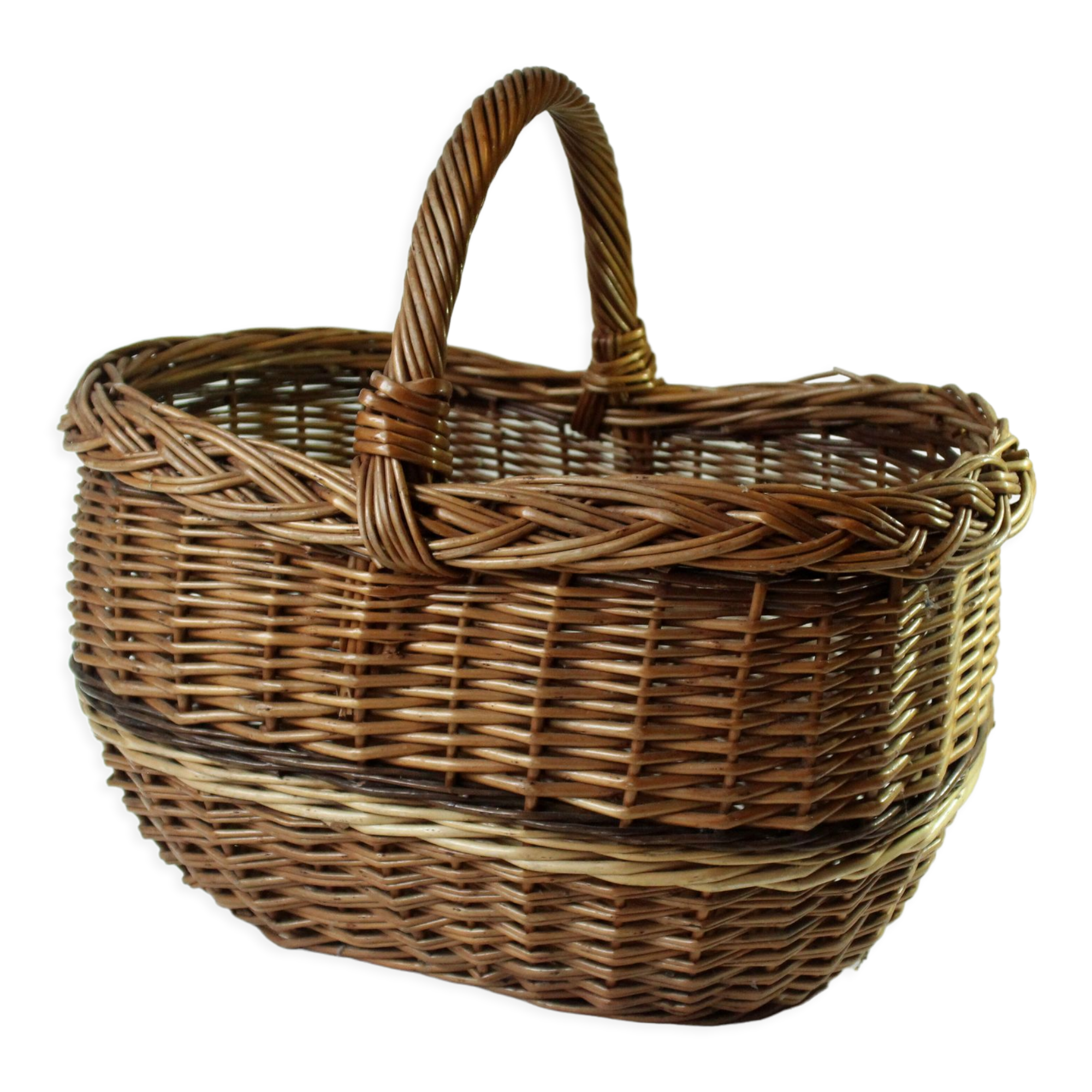 Wicker shopping basket, braided, handmade, vintage