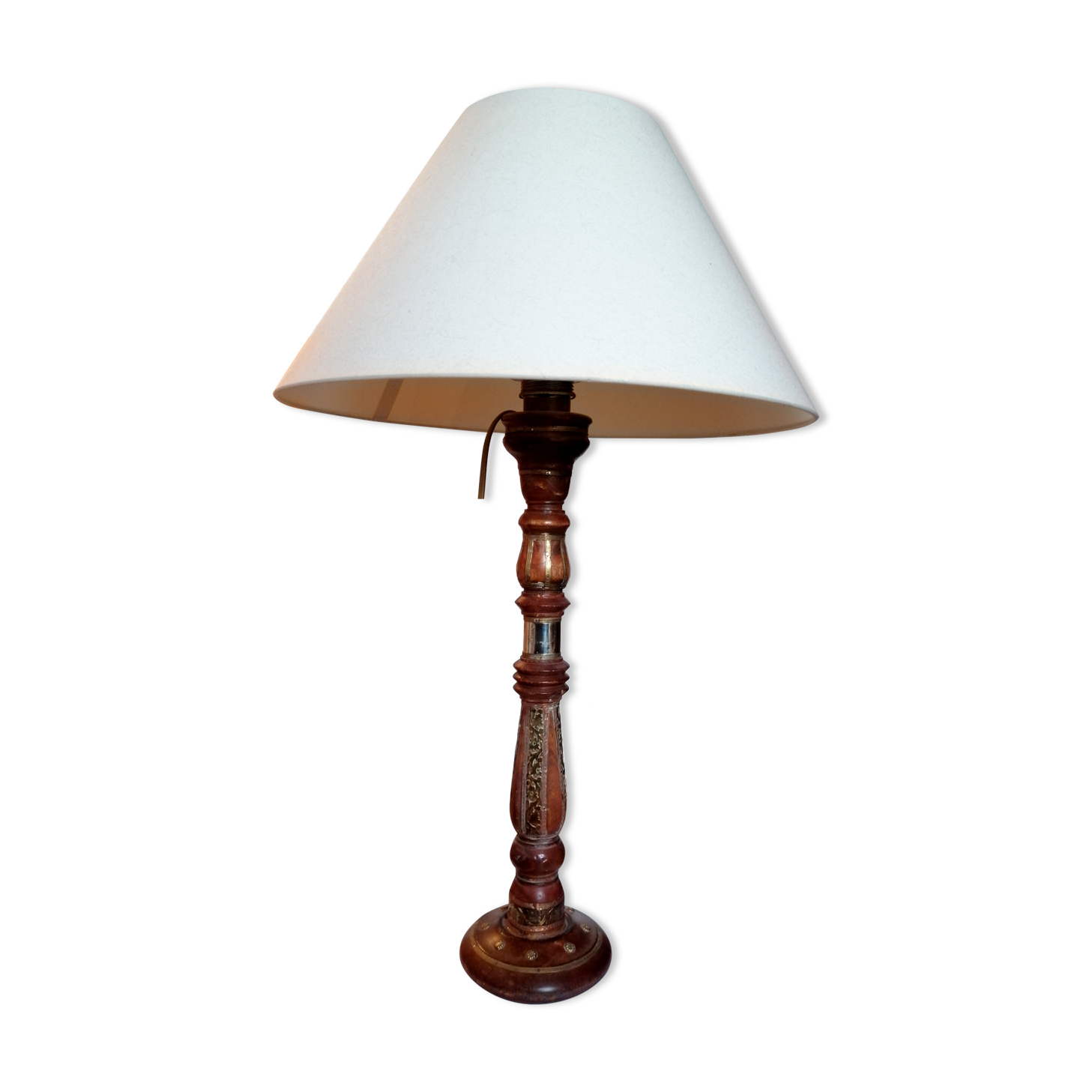 Lamp in wood and brass