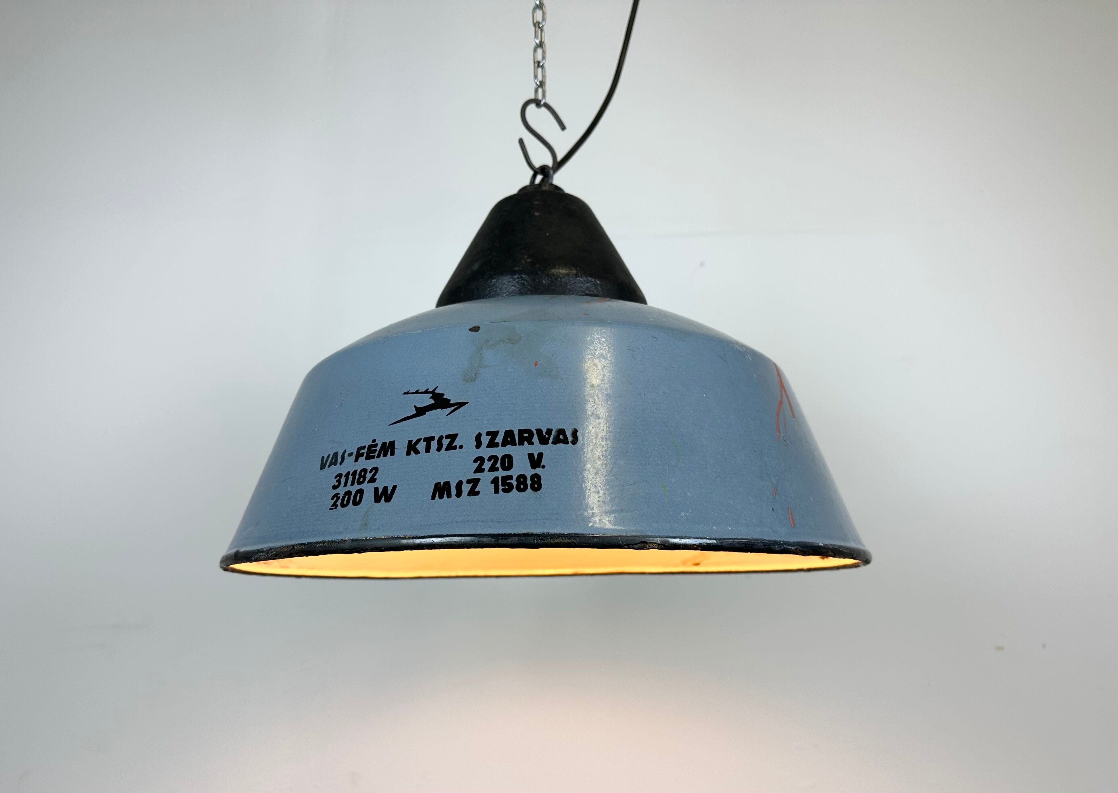 Industrial Grey Enamel and Cast Iron Pendant Light, 1960s