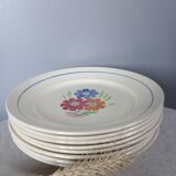 8 old flat plates decorated with flowers, Agnès model by K&G Lunéville