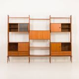 Scandinavian free-standing teak wall unit with 5 cabinets, Norway 1960s