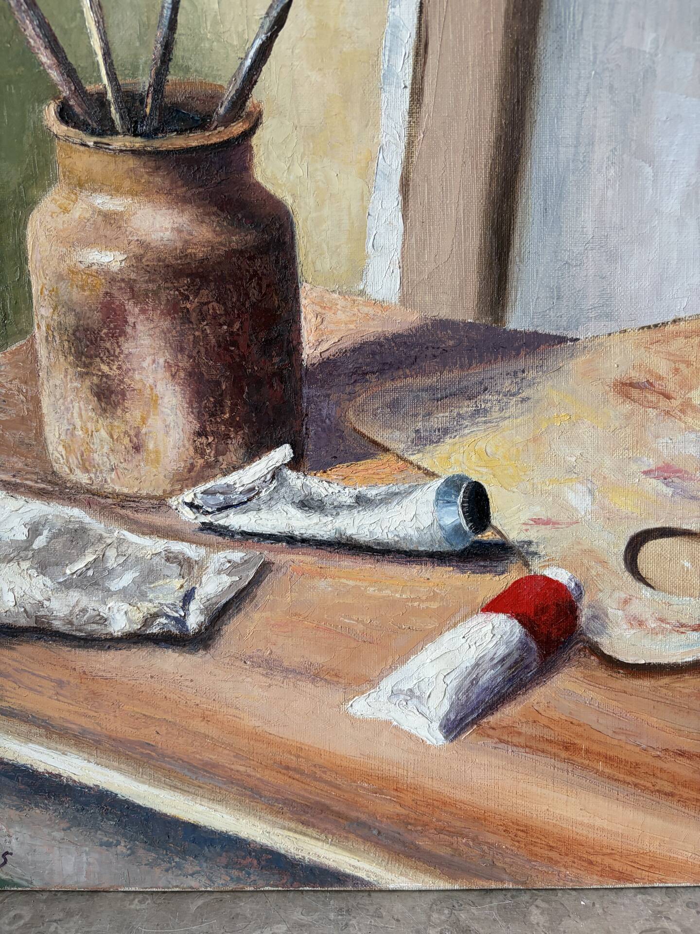 Artist studio, oil on canvas signed D Funes.