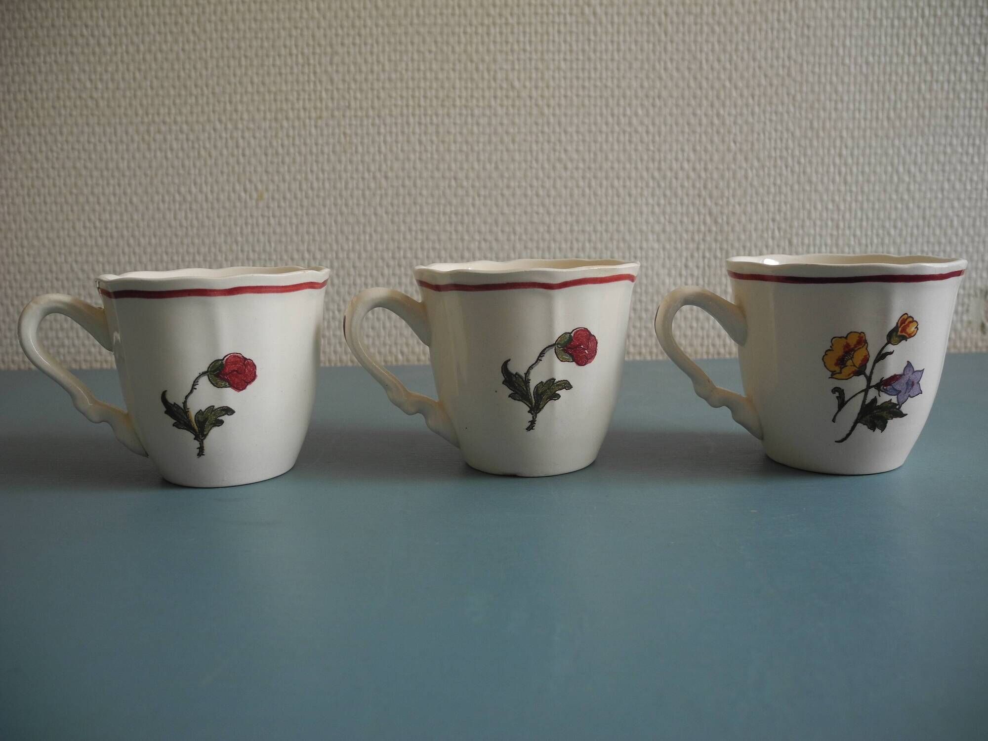 set of 6 Sarreguemines Agreste art table antique french cups plates