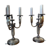 pair of candelabra with three lights in silver bronze