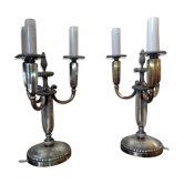 pair of candelabra with three lights in silver bronze