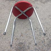 Stool tubing metal chrome seat imitation leather red vintage