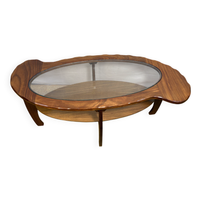 Table basse organique en teck et verre, années 1960