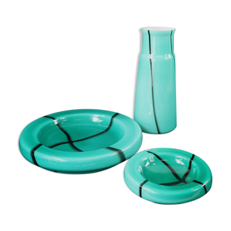 Ensemble trois vases en verre vert de Murano, vintage