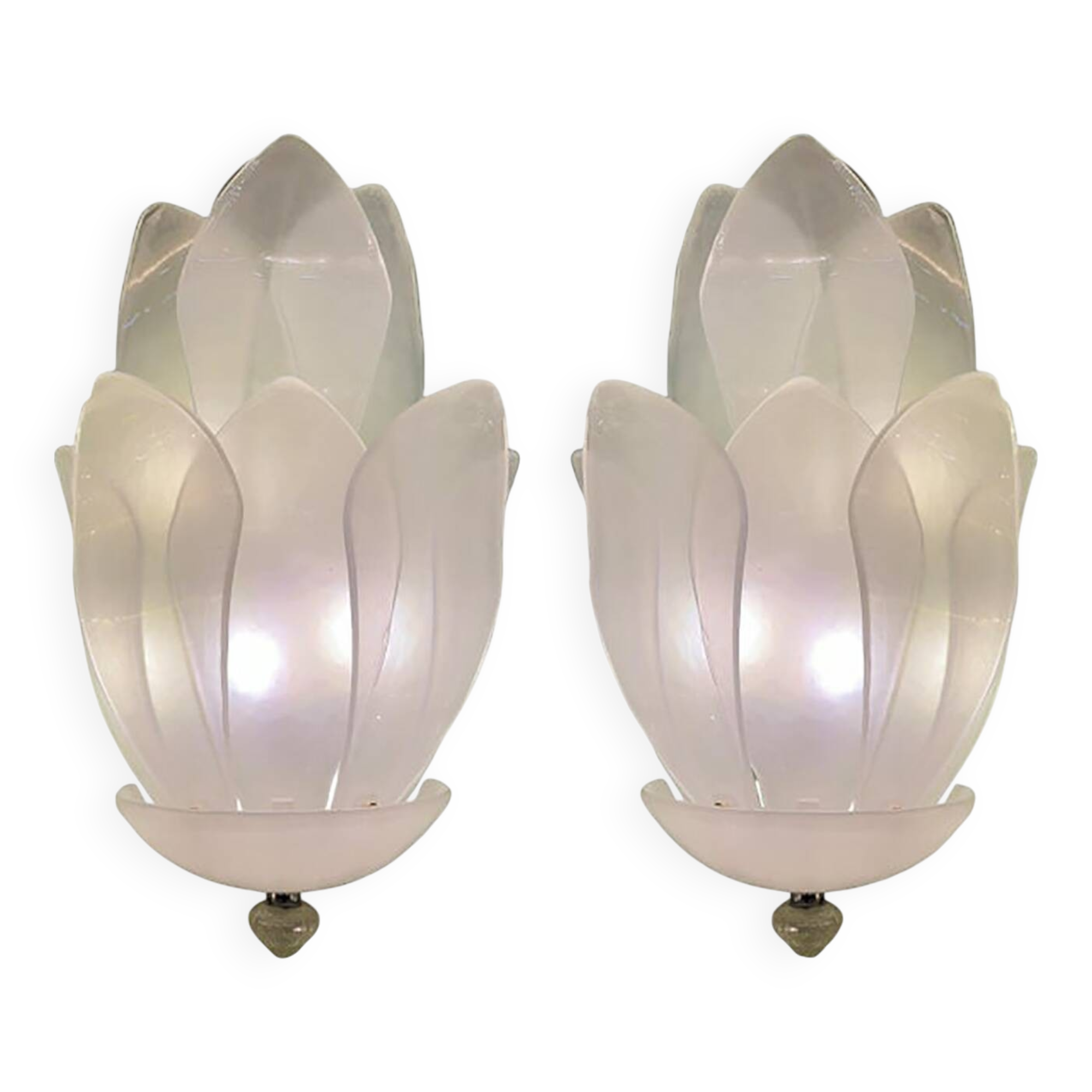 Set of Two Contemporary Venetian Sanded Glass Floreal Wall Sco