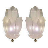 Set of Two Contemporary Venetian Sanded Glass Floreal Wall Sco