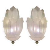Set of Two Contemporary Venetian Sanded Glass Floreal Wall Sco