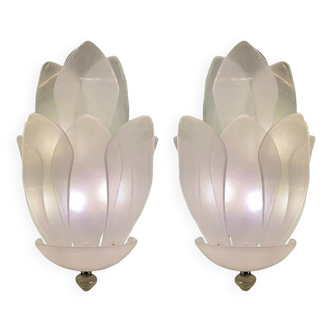 Set of Two Contemporary Venetian Sanded Glass Floreal Wall Sco
