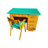 Bureau a caisson et son fauteuil scandinave a pieds compas années 50