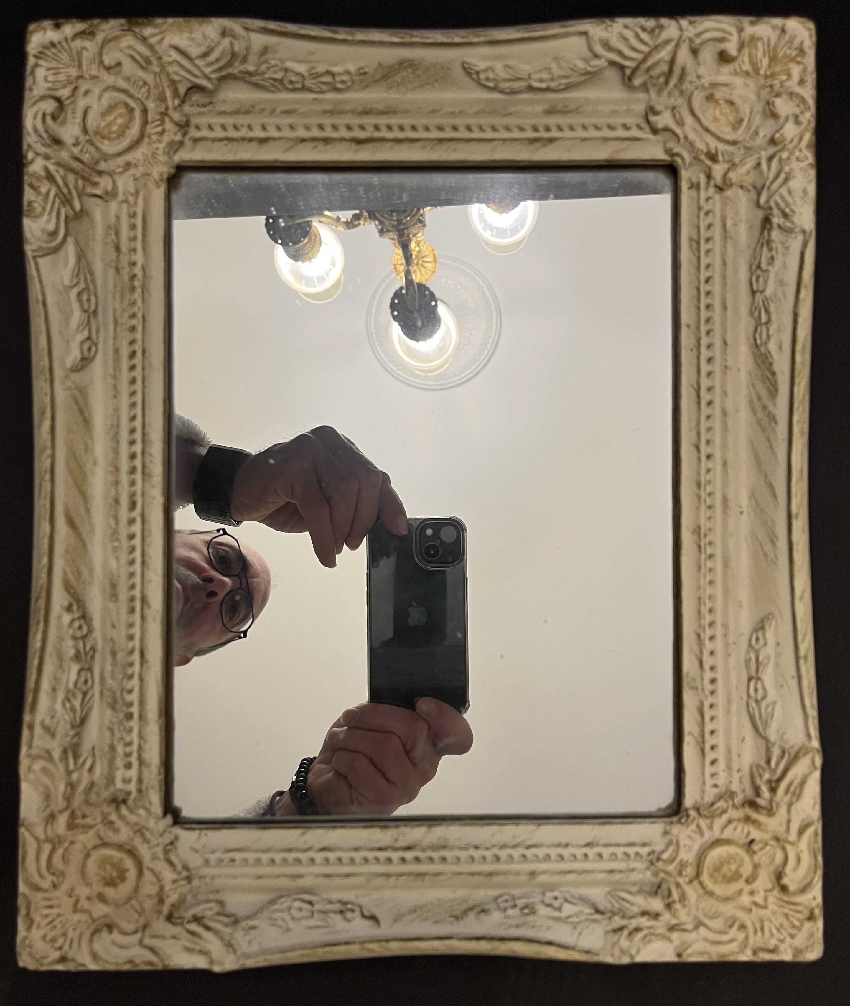 Mirror in white ceruse wood