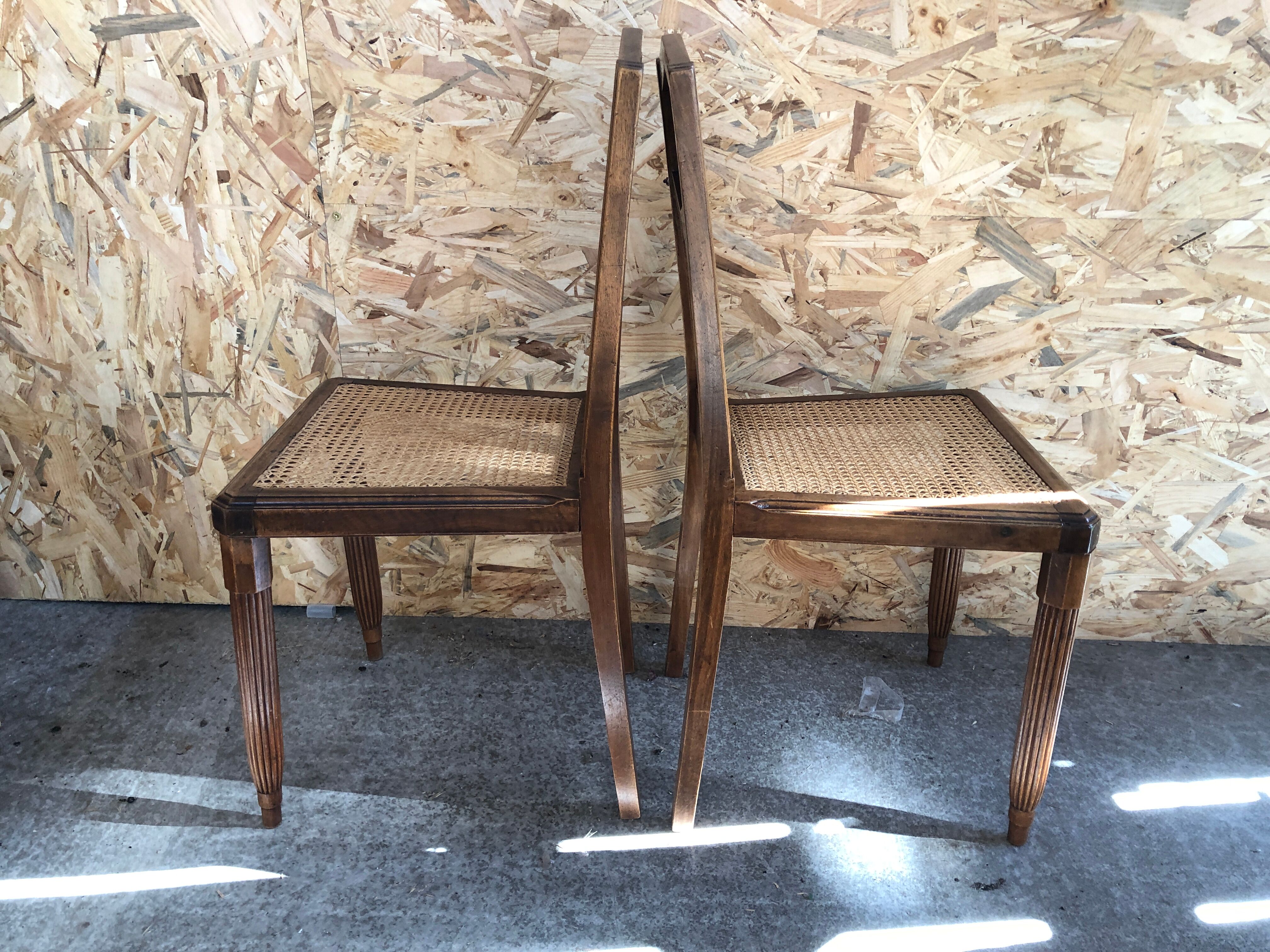 Pair old chair style louis xvi wood + seat & back cannée vintage