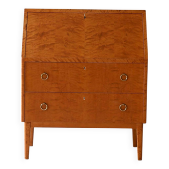 Vintage Scandinavian oak and burr oak secretaire