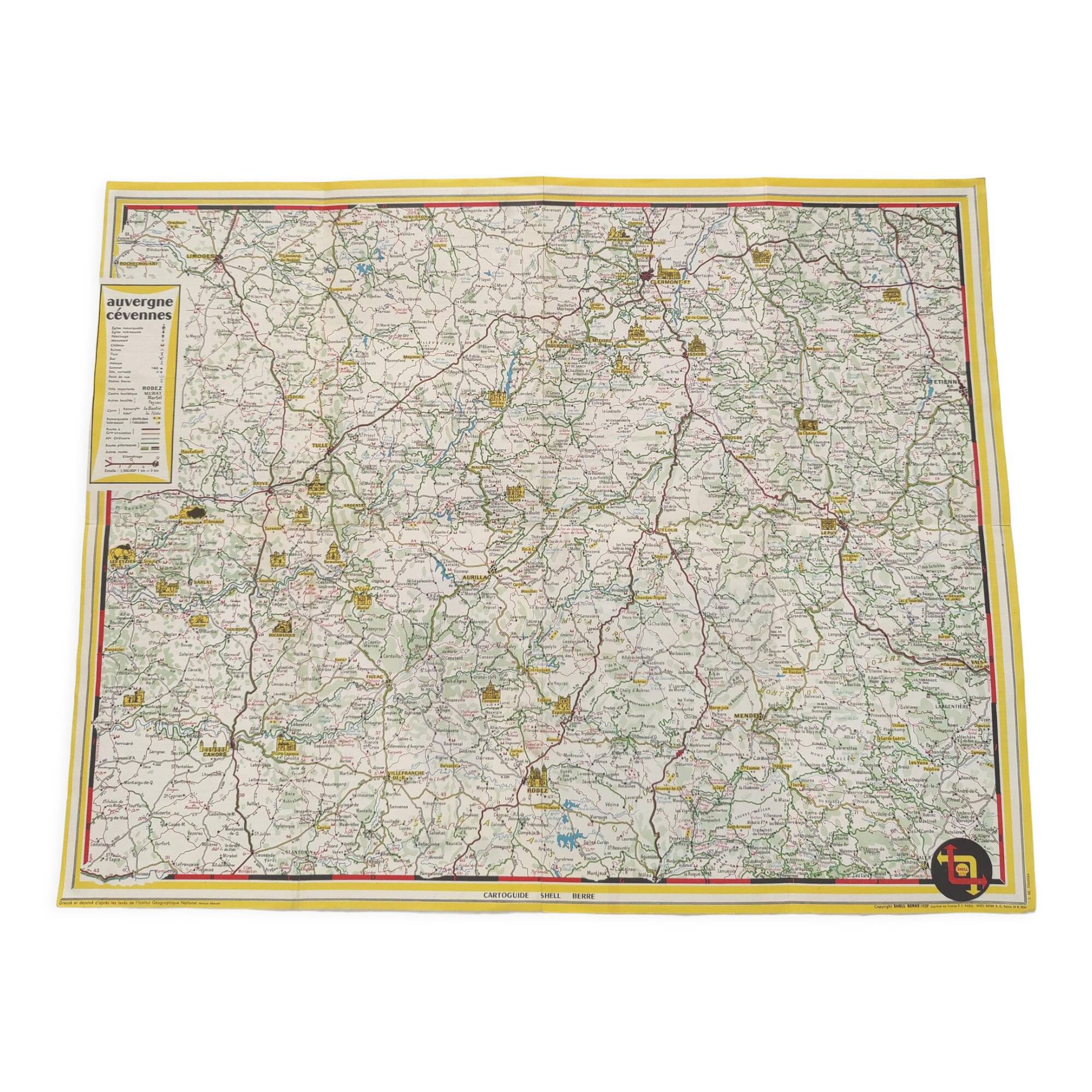 Map Shell Auvergne Cévennes 1959