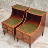 Set of mid century bedside tables with inlaid leather