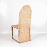 Set of 4 vintage chairs in gilded metal and wicker