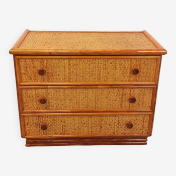 Vintage Maugrion rattan and woven rattan chest of drawers for Roche-Bobois from the 70s