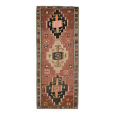 Tapis couloir vintage turc Oushak fait à la main en laine et coton marron 137X338