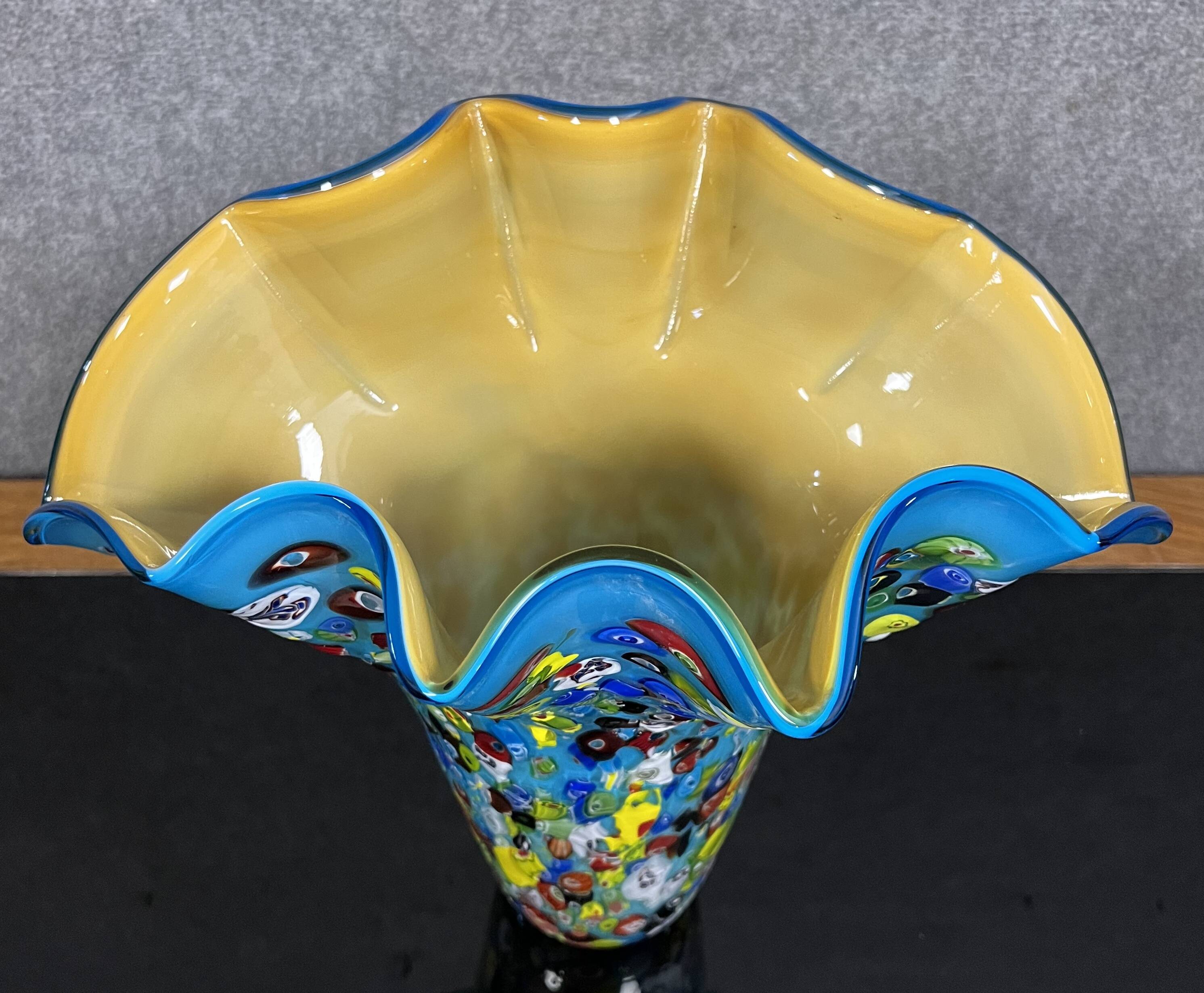 Large Murano glass vase with millefiori decoration.