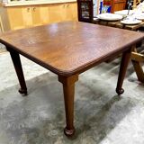Table antique Anglaise sur roulettes en bois de chêne massif par Joseph Fitter (XIXe siècle)