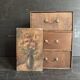 Small antique wooden drawer unit with floral painting, 1900.