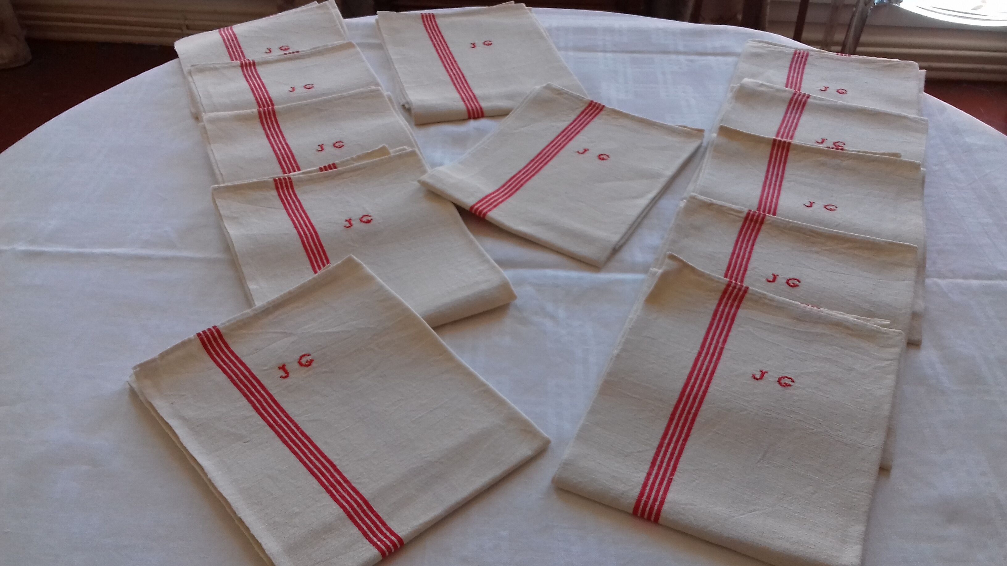Set of 12 old tea towels