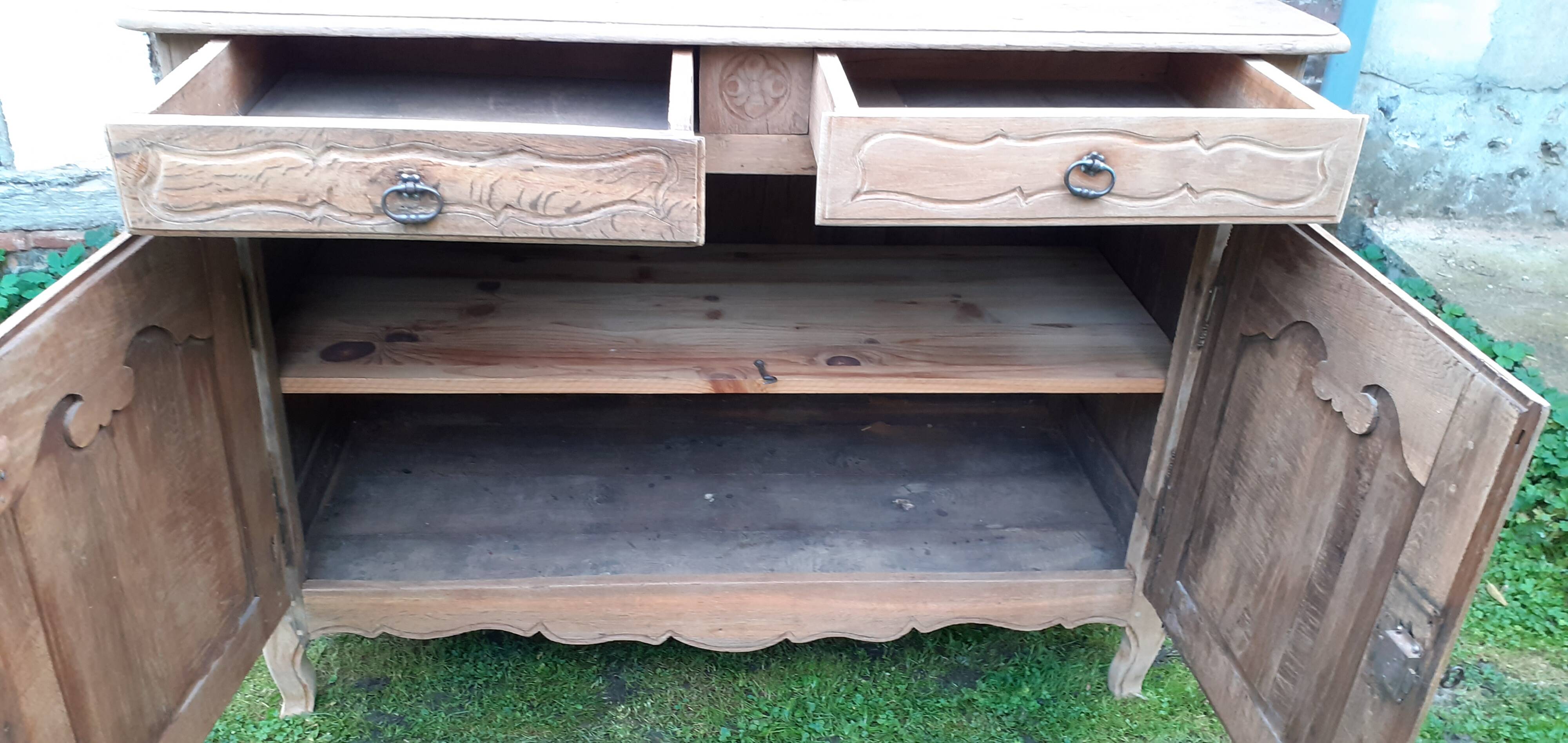 Country sideboard 2 doors 2 drawers solid oak old raw wood