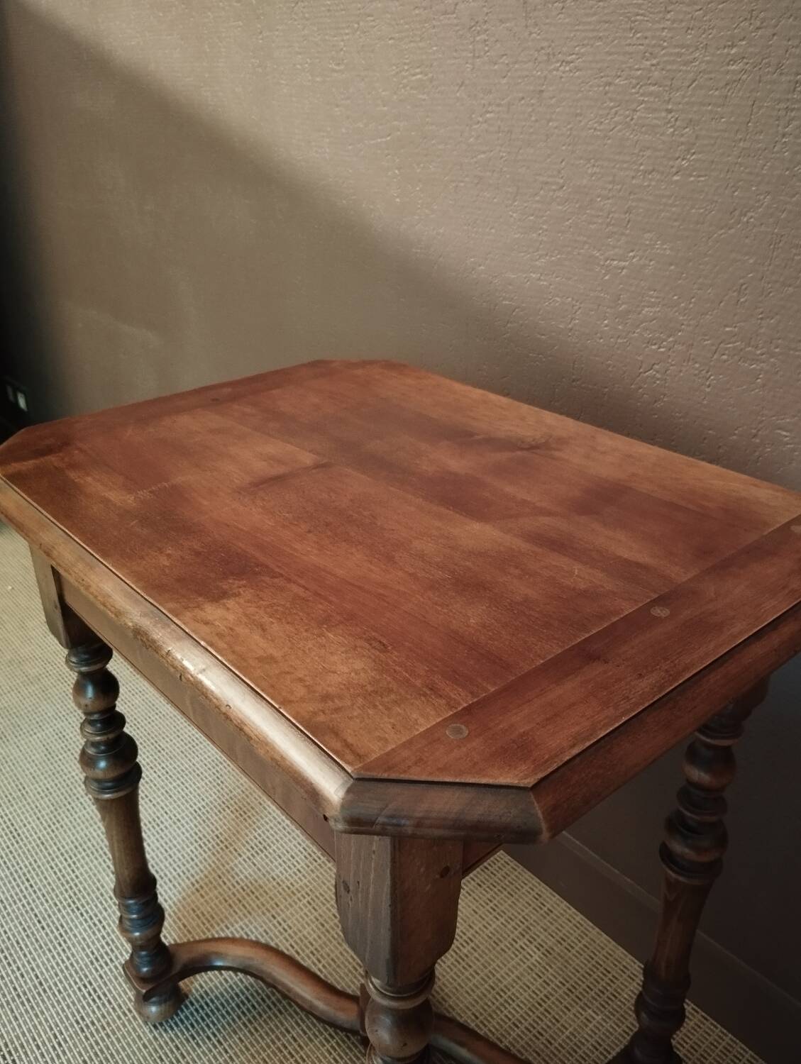 Walnut serving trolley, bedside table, console