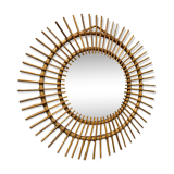 Miroir soleil vintage en rotin