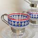 Four vintage coffee cups screen printed glass and metal