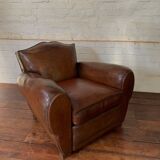 French Leather Club Chair, Havana Mustache Model, with Cuban Cigar Arms, Circa 1930's