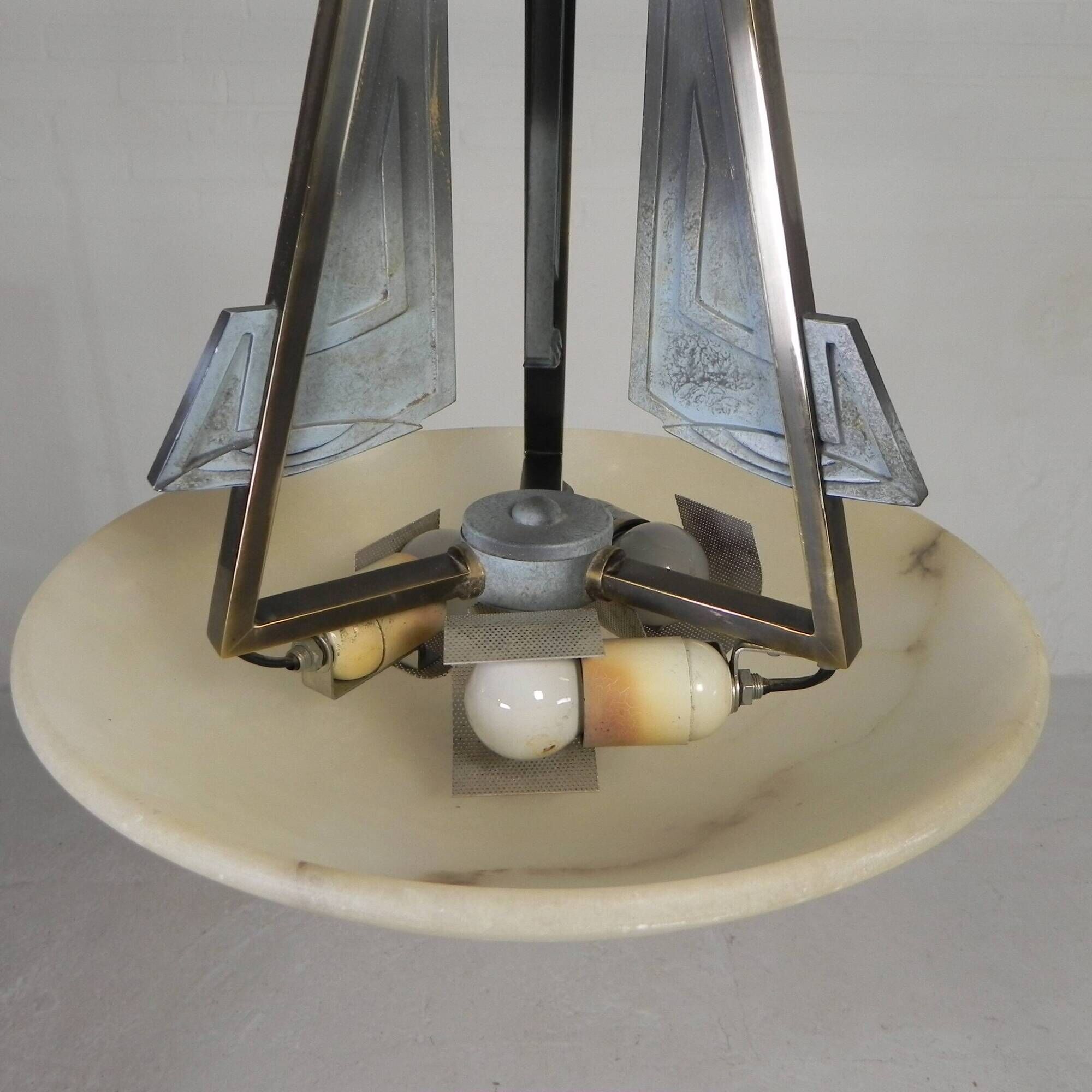 Art Deco style pendant light with alabaster shade, 1980s