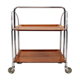 Chrome-plated metal and plywood serving trolley, 1970