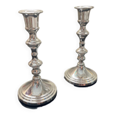 Pair of vintage candle holders torches in silver metal