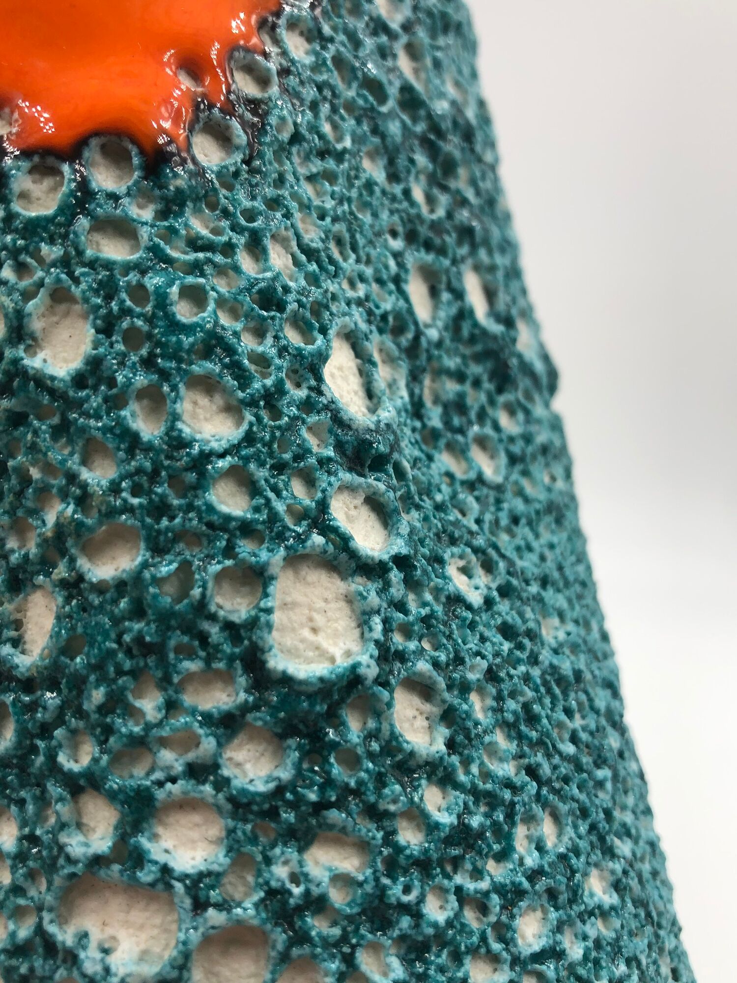 Vase pot style West Germany vintage Fat lava orange turquoise sea foam