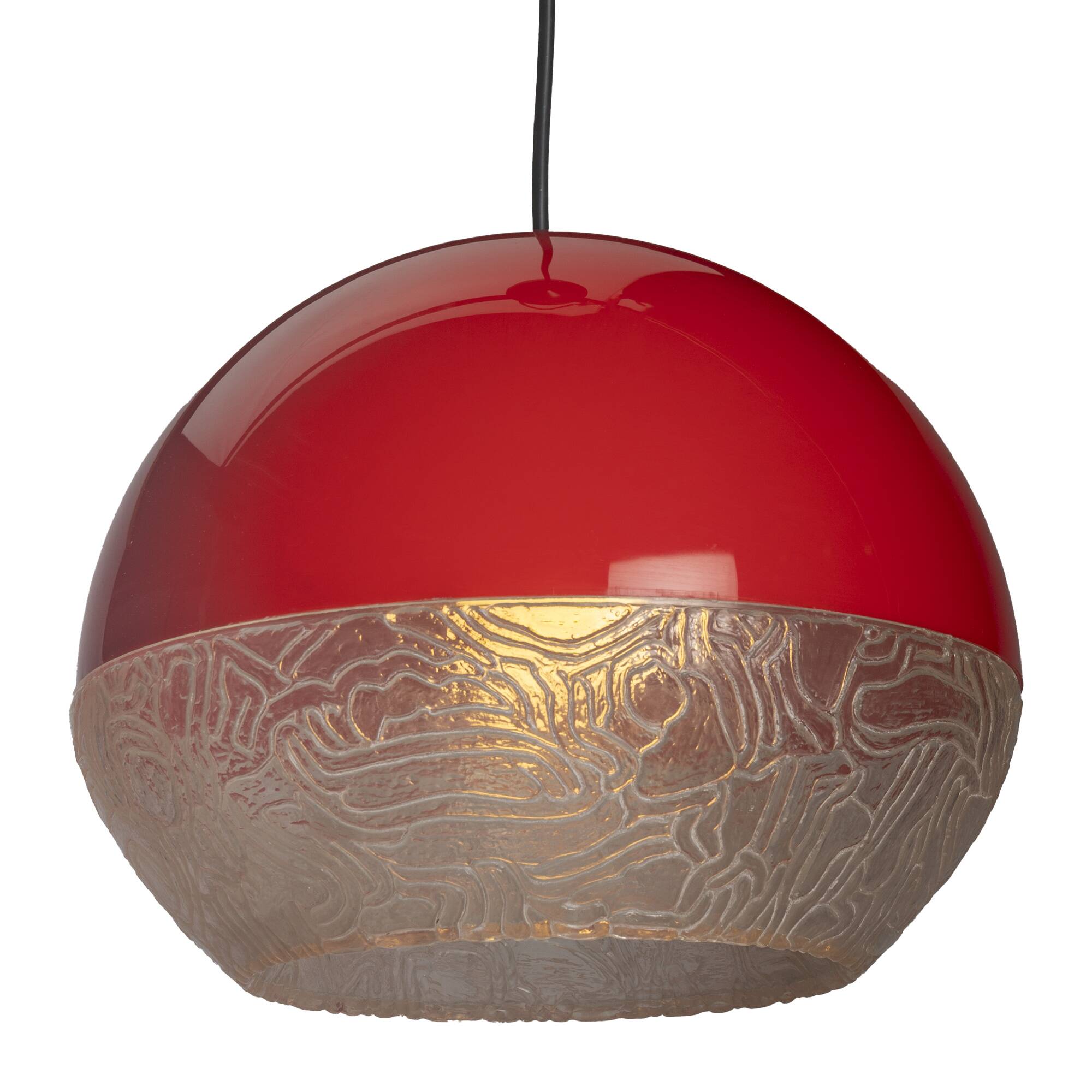 Red plastic ball space age pendant lamp