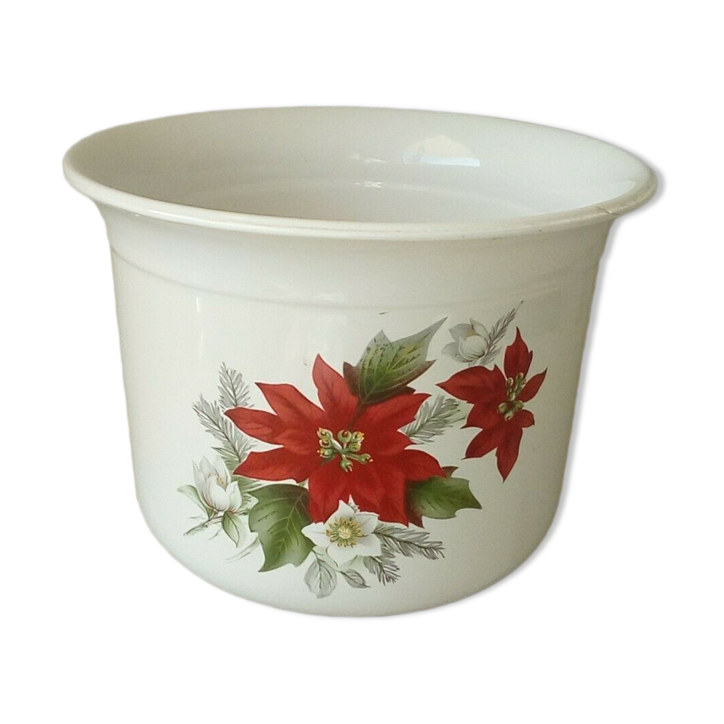 Pot cover in faience decor christmas flowers poinsettia