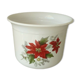 Cache pot en faience decor fleurs de noel poinsettia