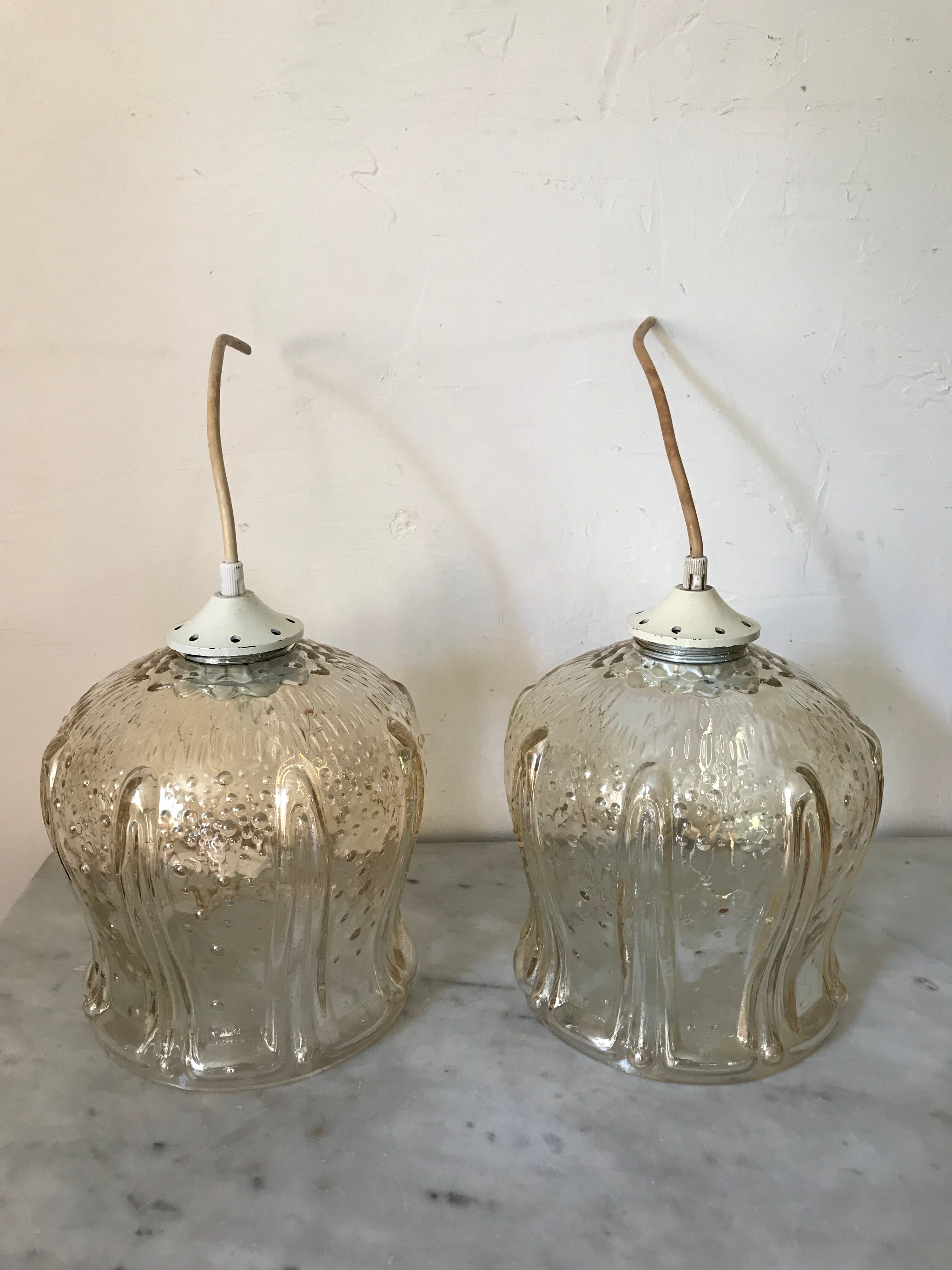 Vintage glass tulip hanging lamp