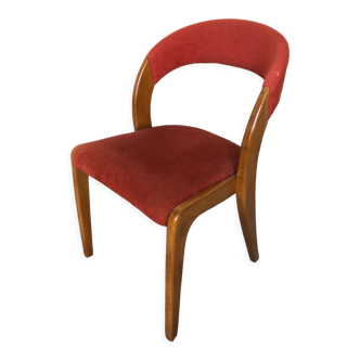Curved wood armchair & vintage red velvet fabric