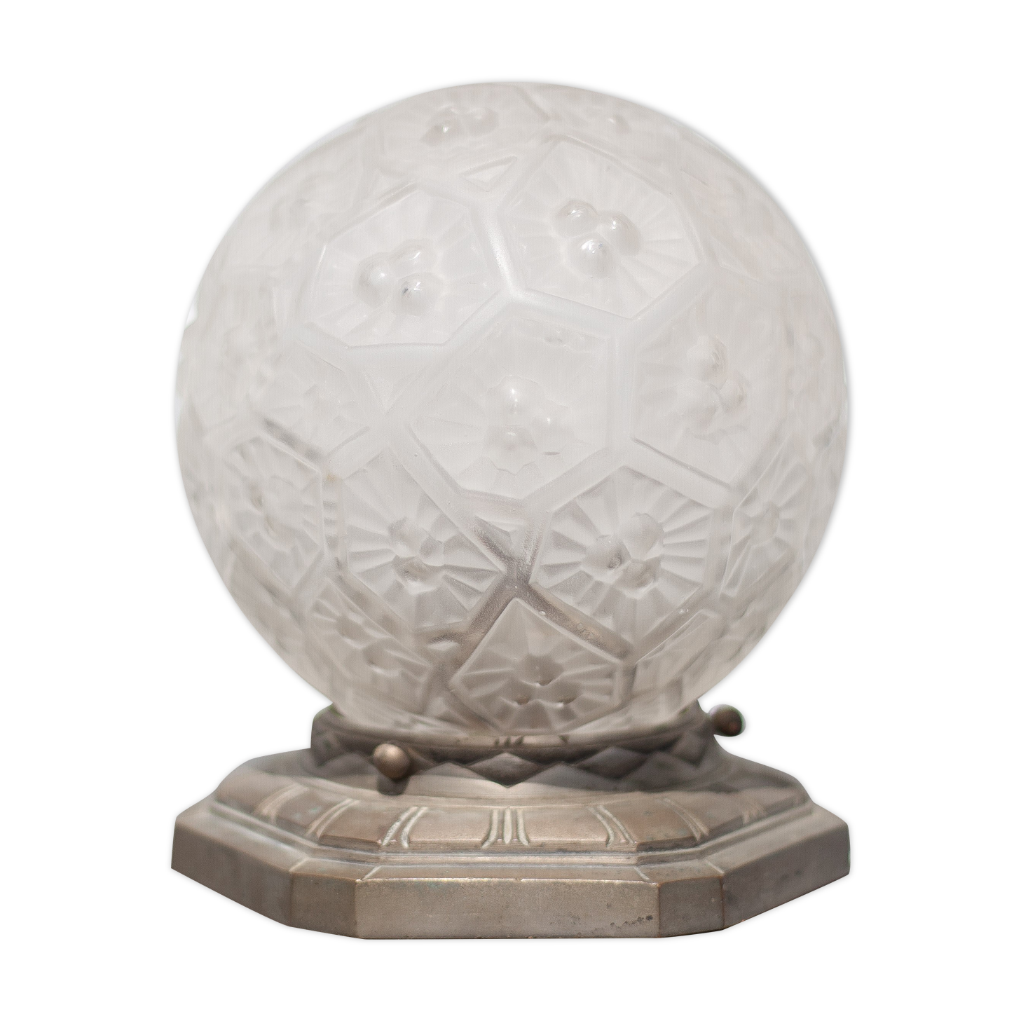 Charles Ranc art deco lamp, bedside lamp, nickel-plated bronze and glass globe