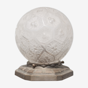 Charles Ranc art deco lamp, bedside lamp, nickel-plated bronze and glass globe