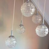 Suspension cascade with five globes and chrome metal / vintag years 60-70