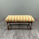 Antique Turned Wood Bench, Floral Tapestry Seat, 20th Century